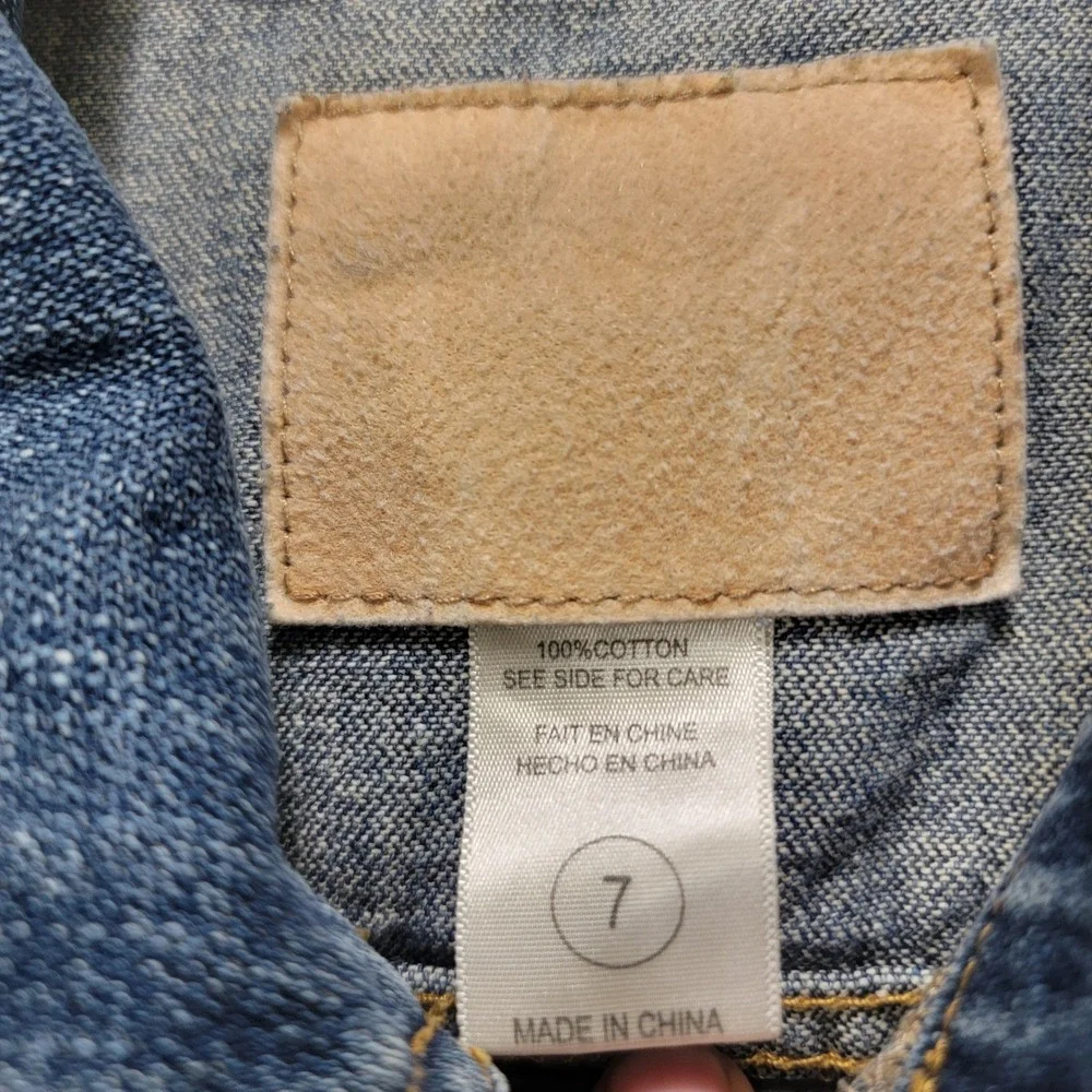 RARE Levis Kids Denim Trucker Jacket Size 7 Southwestern Serape Blanket Patch